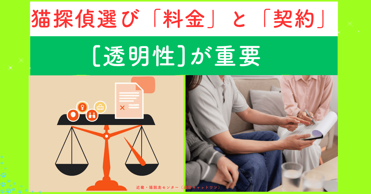猫探偵選びは料金と契約の透明性が重要であることを示す画像