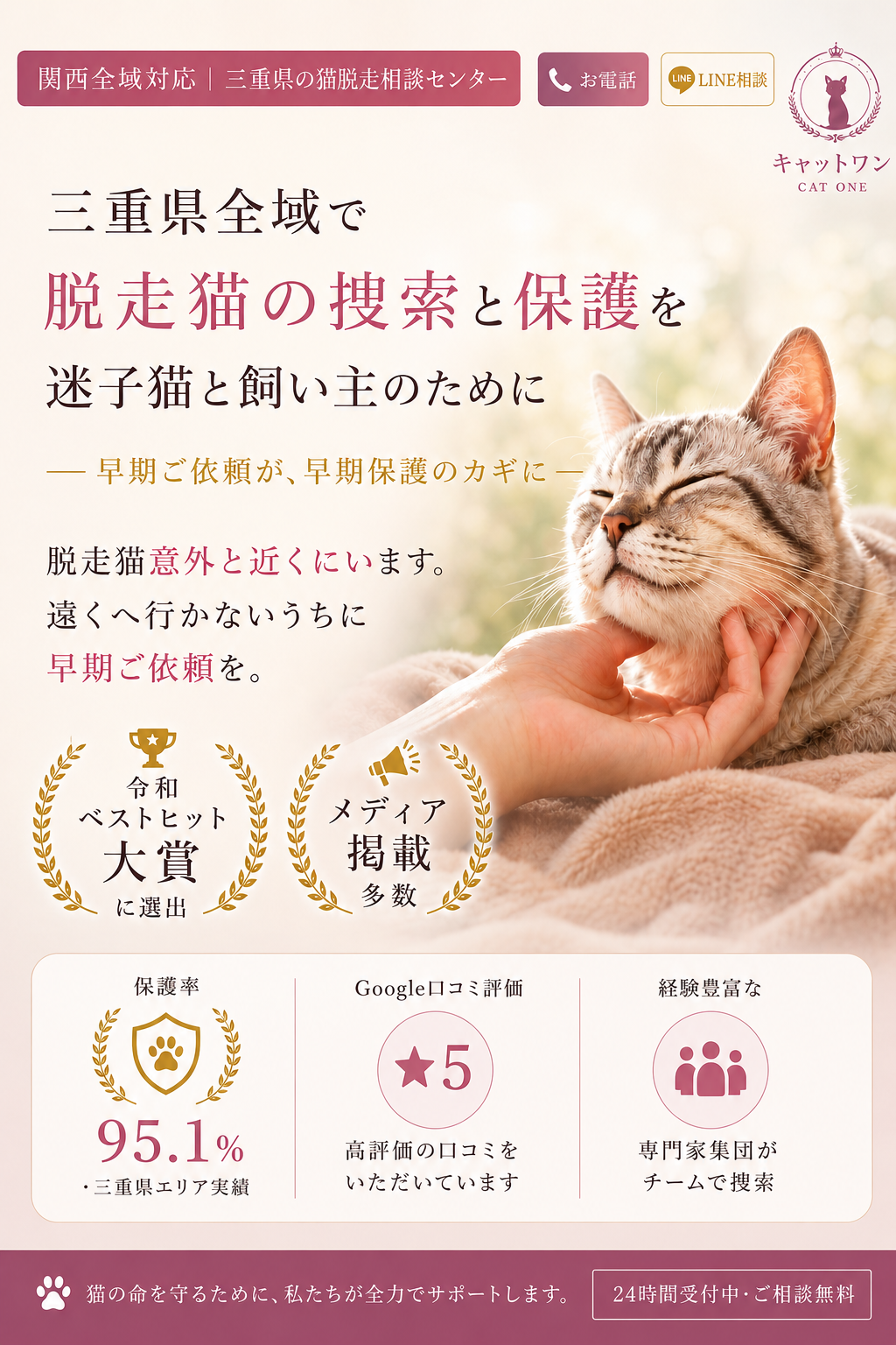 関西脱走猫相談センター 三重県対応 三重県の迷子猫・脱走猫は意外と近くにいます 保護率95.1%